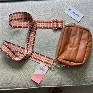 Tan Quilted Crossbody Bag, 23 inch strap